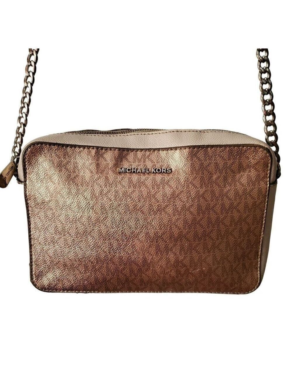 MICHAEL Kors 32H8TF5C7B Pink Vegan Leather Jet Set East West Zip Chain Crossbody